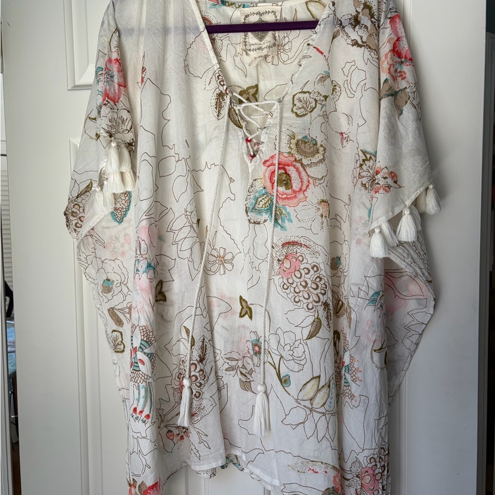 Boho Floral Women's Swim Coverup with Tassels